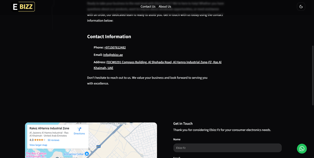 Ebizz contact page