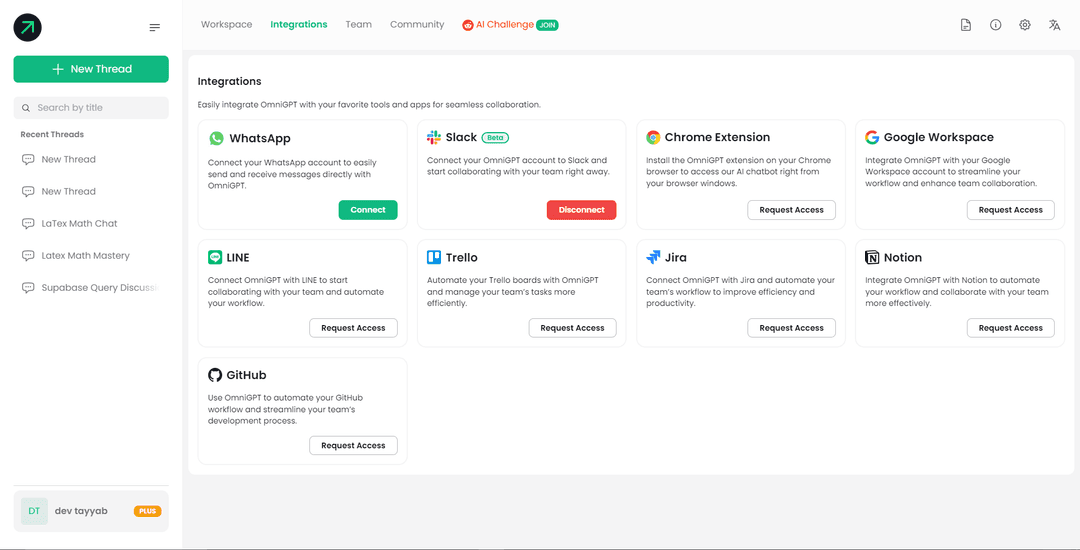 Omnigpt integration section